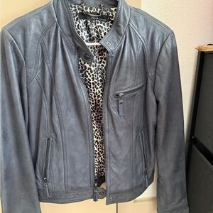 Wilsons Leather Women's Blue-Gray Leather Moto Jacket